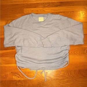 American Eagle Baby Blue Ruched Cropped Sweatshirt Cozy Fleece Pullover Size S